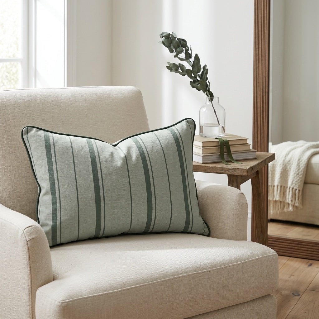 The Silk Garden Sage Stripes Throw Pillow